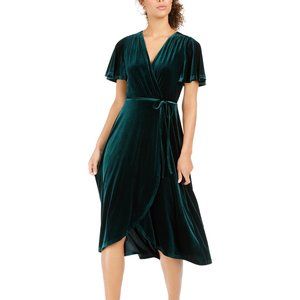 Vince Camuto Green Velvet Faux-Wrap Dress 6 NWT